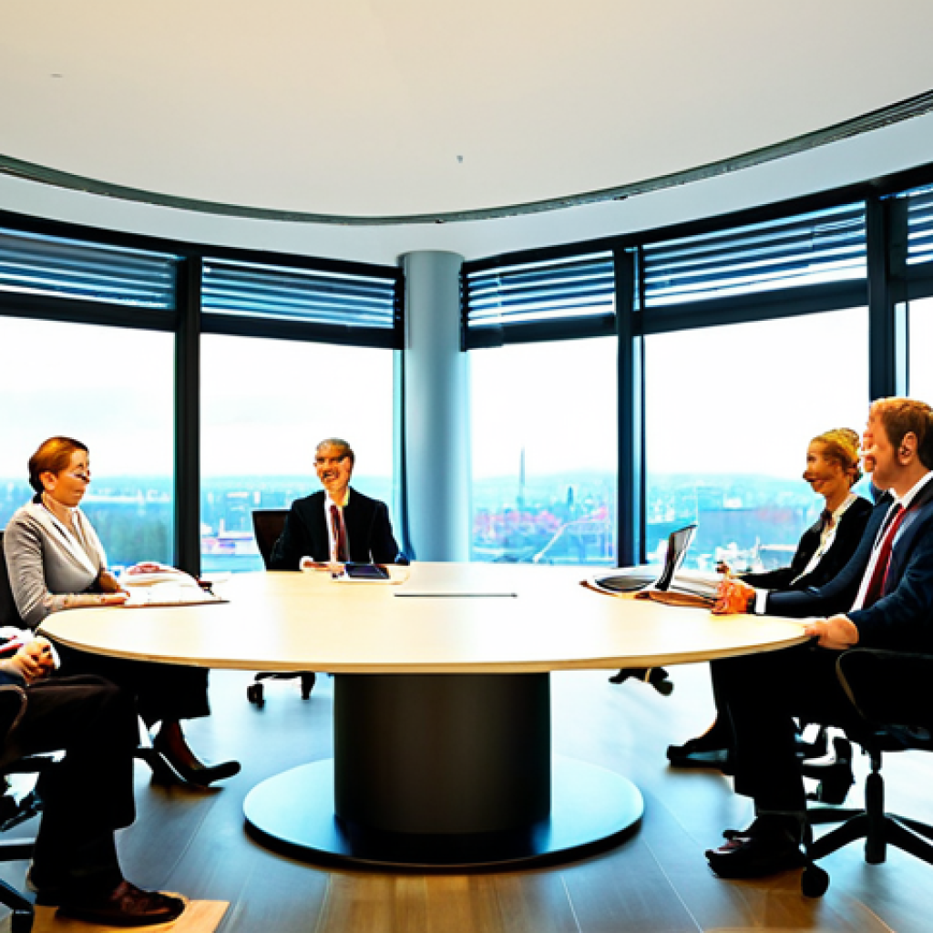 CSR 보고서 작성 - Stakeholder Dialogue in a Modern Office**

"A diverse group of business professionals (approx. 6 peo...