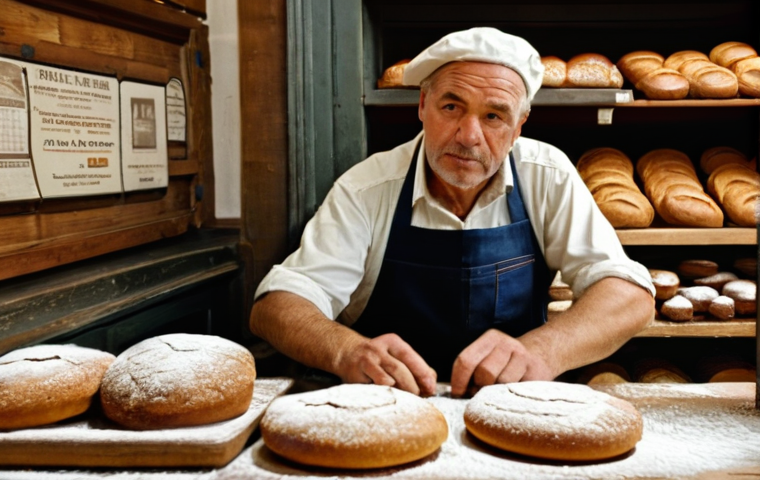 미시 경제학 - **Prompt:** A traditional German baker, a middle-aged man with flour dust on his apron, stands thoug...