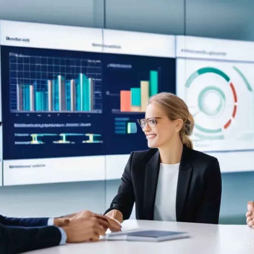 AI와 경영 - **Prompt:** A sleek, modern German office environment, bustling with a diverse group of professional...