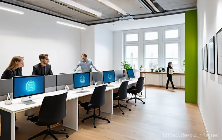 AI와 경영 - **Prompt:** Inside a vibrant, medium-sized German manufacturing facility or logistics hub, a diverse...