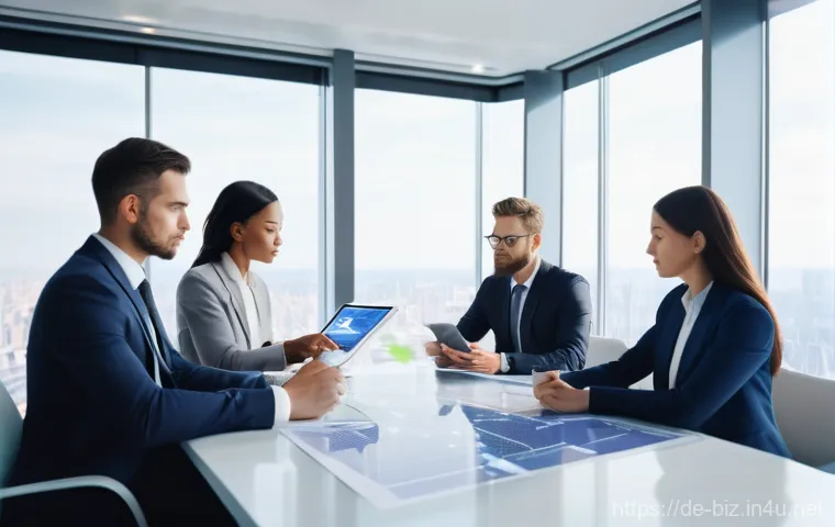 경영 전략 평가 지표 - **Prompt:** A diverse group of business professionals, including men and women of various ages, are ...