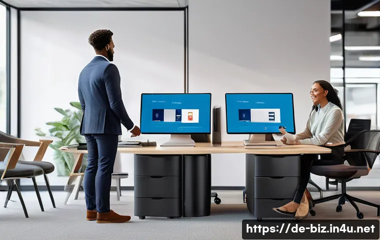 인사 정책 - A modern corporate office scene showing a diverse team of professionals engaged in a collaborative m...