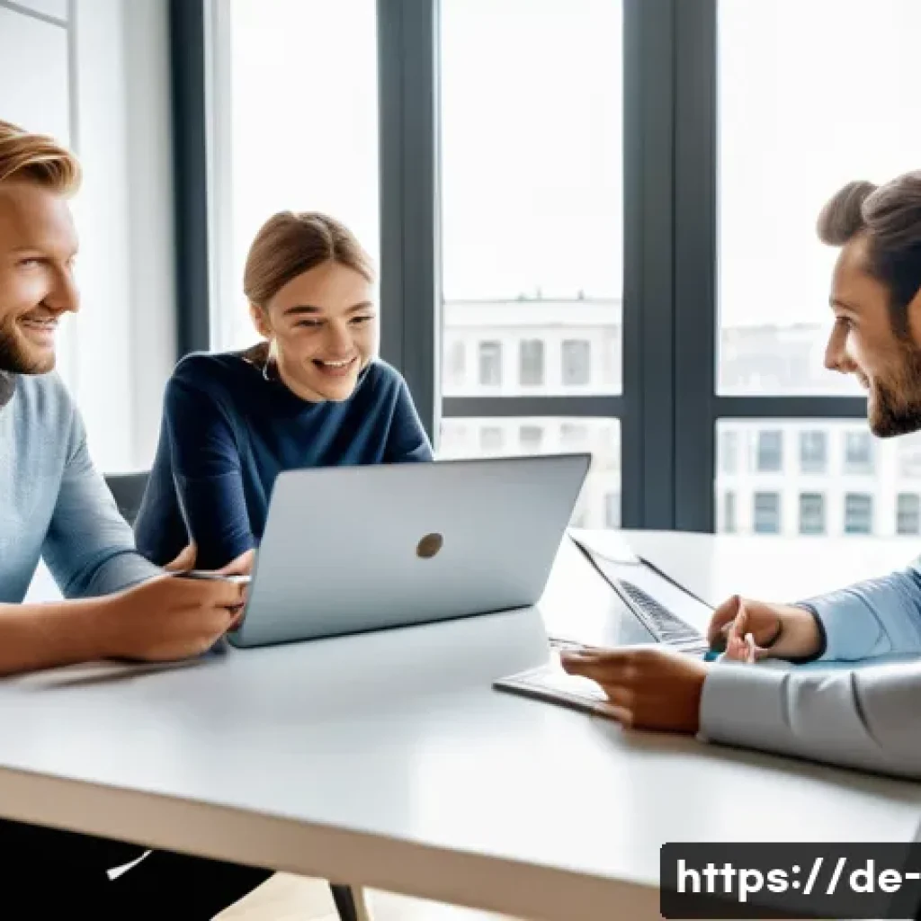 창업 교육 프로그램 - A modern German startup office scene featuring a diverse group of young entrepreneurs collaborating ...