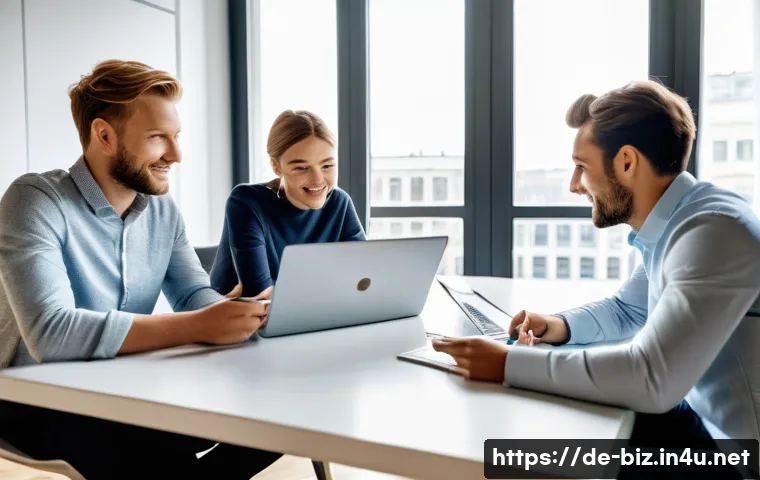 창업 교육 프로그램 - A modern German startup office scene featuring a diverse group of young entrepreneurs collaborating ...