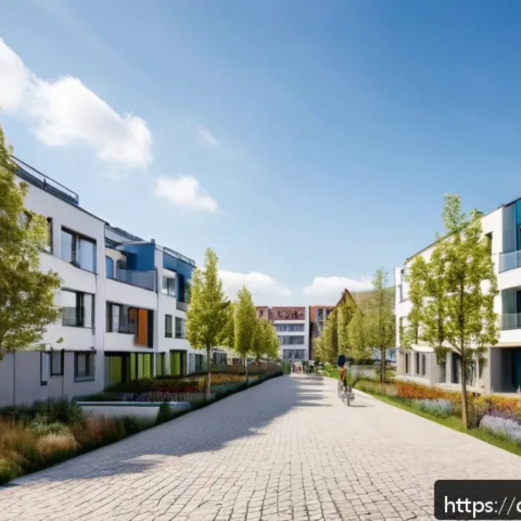 사회적 기업 사례 연구 - A vibrant urban neighborhood in Germany showcasing a sustainable city development project by a socia...